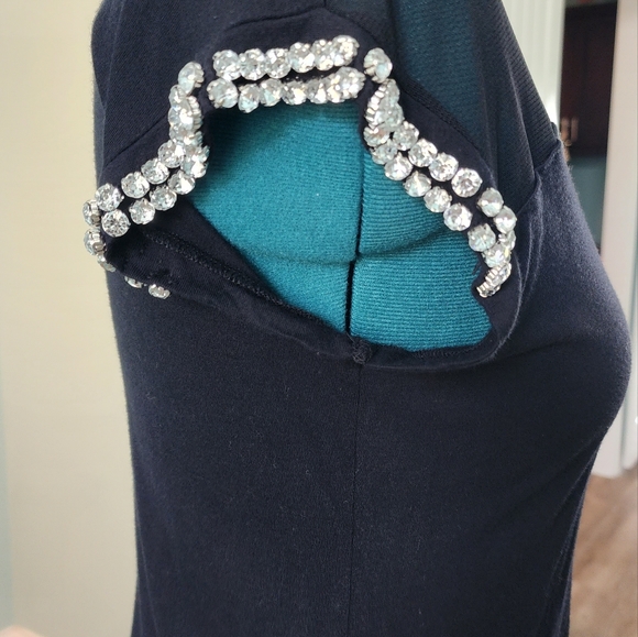 I.N.C. Black Top with Rhinestones on sleeves, Size Large - Picture 3 of 5